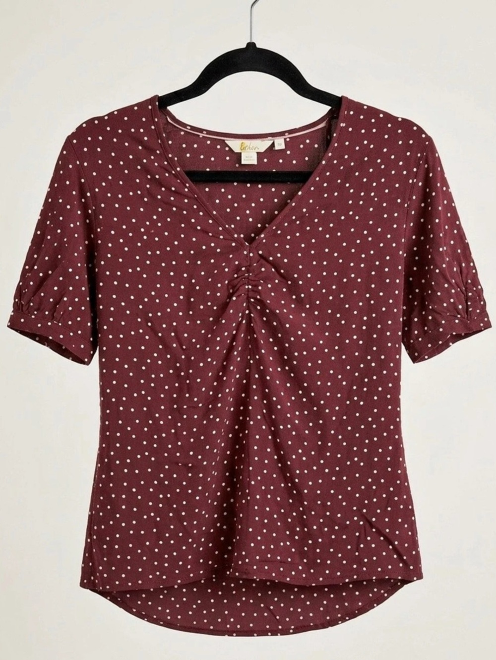 Boden Polka Dot Blouse in Burgundy & White Size Medium - fall staple